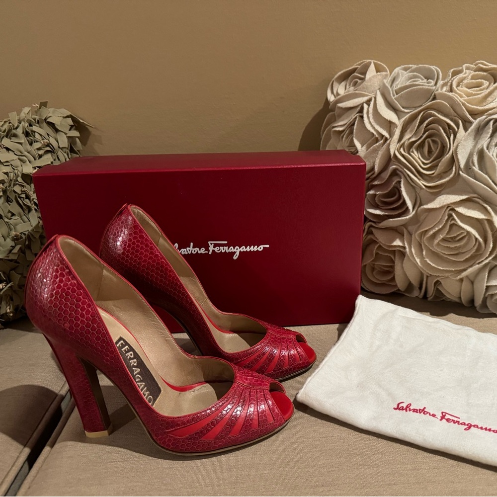 Salvatore Ferragamo Red Peep Toe Shoe